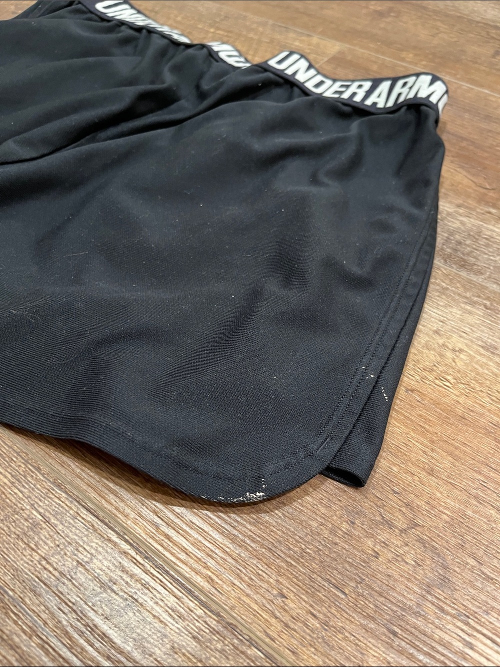 Under Armour Women’s Athletic Shorts - Black & Light Gray with White Trim - Picture 3 of 3